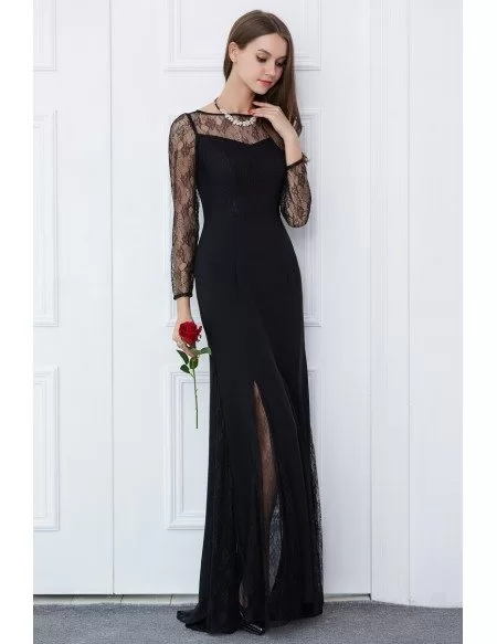 Elegant Sheath Lace Long Formal Dress With Long Sleeves #CK510 $84.1 ...