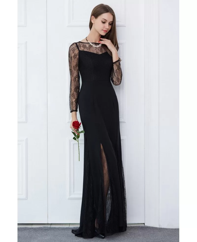 Elegant Sheath Lace Long Formal Dress With Long Sleeves #CK510 $84.1 ...