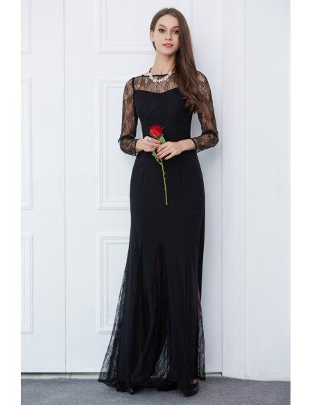 Elegant Sheath Lace Long Formal Dress With Long Sleeves #CK510 $84.1 ...