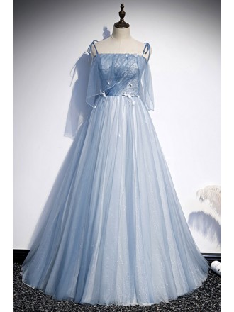 Fairytale Light Blue Long Tulle Prom Dress with Straps