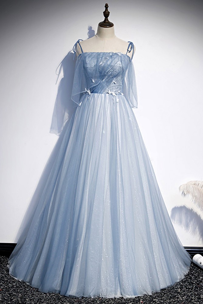 Fairytale Light Blue Long Tulle Prom Dress with Straps #L78234 ...