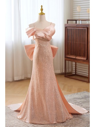 Gorgeous Mermaid Pink Long Prom Dress with Big Bow In Back