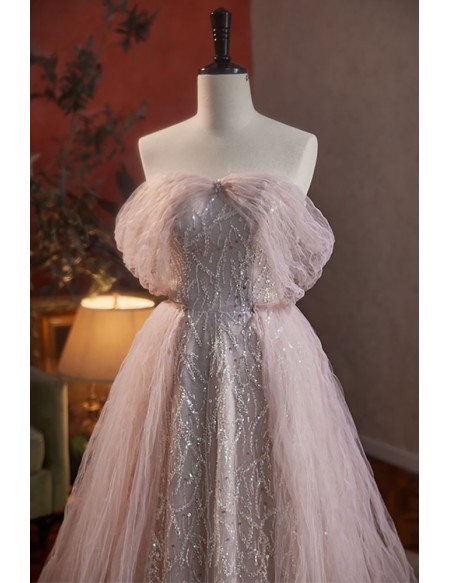 Dreamy Tulle And Bling Sequins Prom Dress Off Shoulder