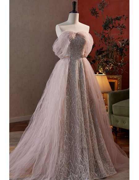 Dreamy Tulle And Bling Sequins Prom Dress Off Shoulder