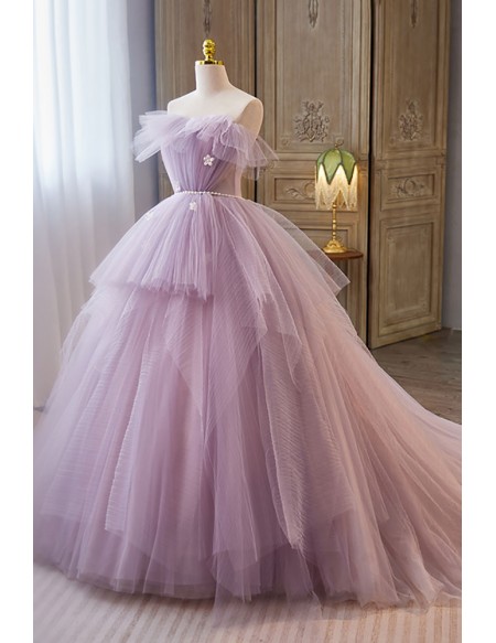 Fairytale Purple Tulle Puffy Ballgown Prom Dress with Train #MX18175 ...