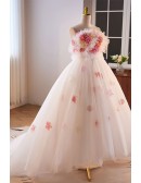 Strapless Ballgown Lovely Flowers Prom Dress with Train