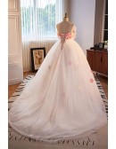Strapless Ballgown Lovely Flowers Prom Dress with Train