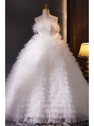 Beautiful Puffy White Tulle Ballgown Formal Dress Strapless