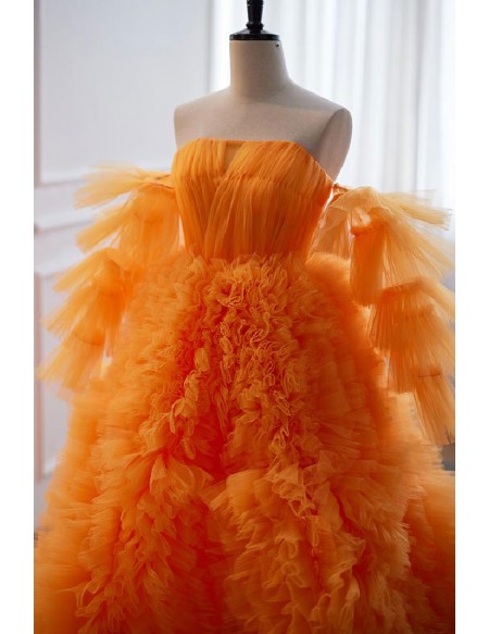 Orange Ruffled High Low Puffy Prom Dress Ball Gown