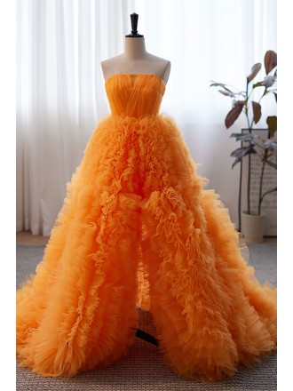 Orange Ruffled High Low Puffy Prom Dress Ball Gown