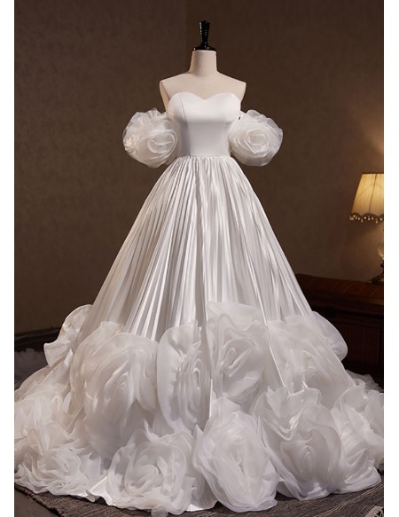Fairytale White Flowers Wedding Dress with Train