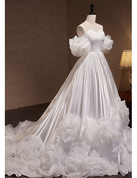 Fairytale White Flowers Wedding Dress with Train