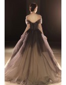 Black Tulle Off Shoulder Ballgown Long Prom Dress with Bling