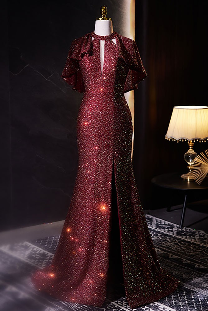 Glorious Red Front Split Mermaid High-Neck Prom Dress Online main image 0