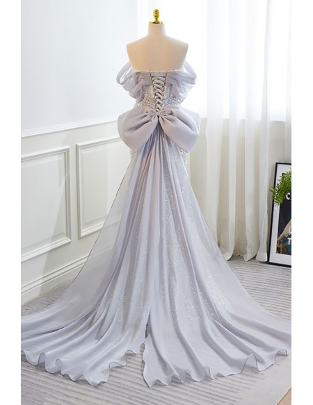 Pretty Off Shoulder Mermaid Slim Prom Dress with Big Bow In Back