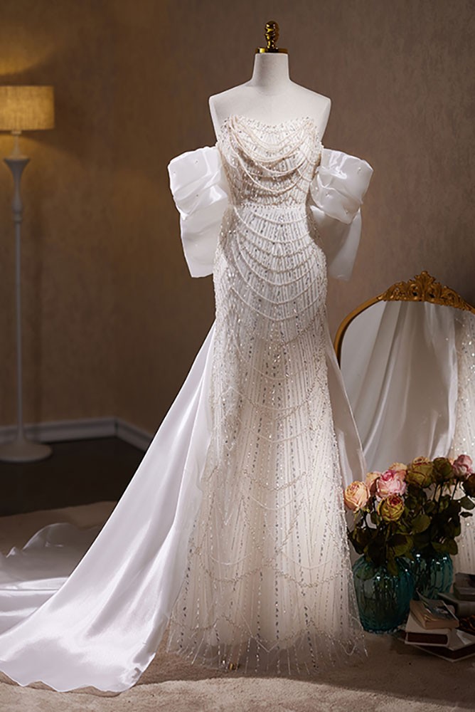 white formal dress with pearls White Pearls Formal Prom Dresses Sleeveless Beaded... From  Donnaweddingdress26, $160.05