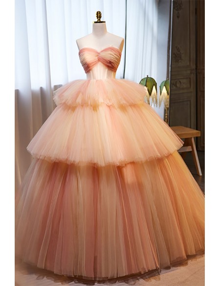 Cute Puffy Tulle Big Ballgown Prom Dress Strapless