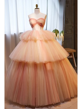 Cute Puffy Tulle Big Ballgown Prom Dress Strapless