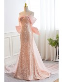 Charming Pink Sequins Mermaid Prom Dress with Big Bow Train