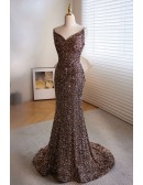 Sparkly Mermaid Slim Long Evening Prom Dress with Bow In Back