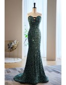 Green Mermaid Sequined Evening Prom Dress with Big Bow In Back