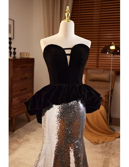Chic Black And Silver Sequined Mermaid Long Dress For Formal