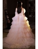 Fairytale Pink Puffy Ruffles Ballgown Prom Dress