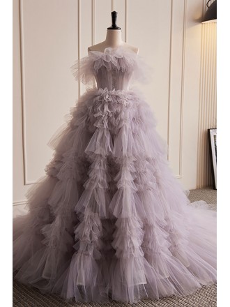 Beautiful Fairytale Purple Ruffled Ballgown Prom Dress