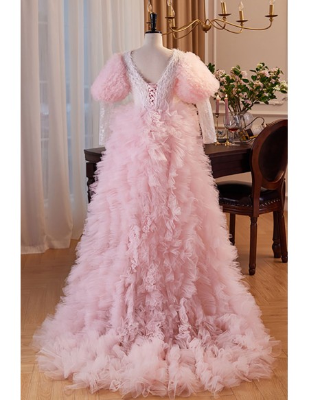 Unique Pink High Low Formal Prom Dress with Ruffles