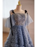 Luxury Formal Long Blue Unique Prom Dress with Bling Straps