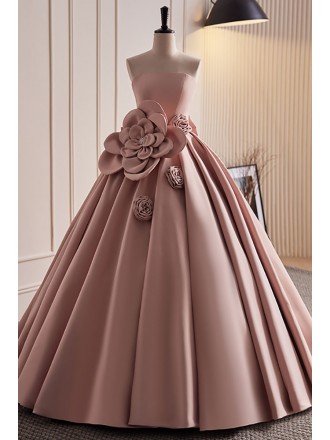 Elegant Pink Big Flowers Ballgown Prom Dress For Formal