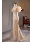 Elegant Champagne Mermaid Long Prom Dress with Beadings