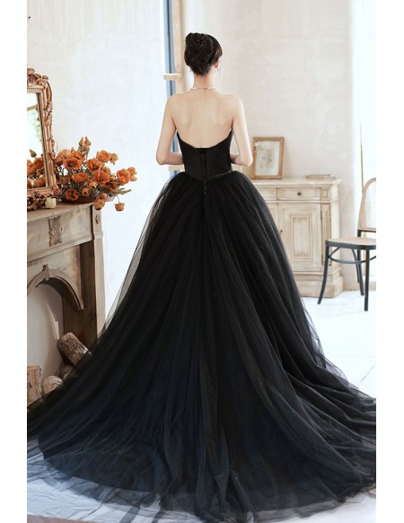 Simple Big Ballgown Gothic Black Tulle Prom Dress