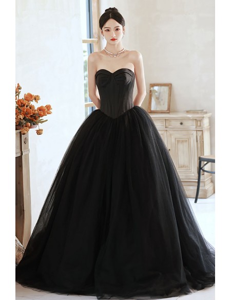 Simple Big Ballgown Gothic Black Tulle Prom Dress