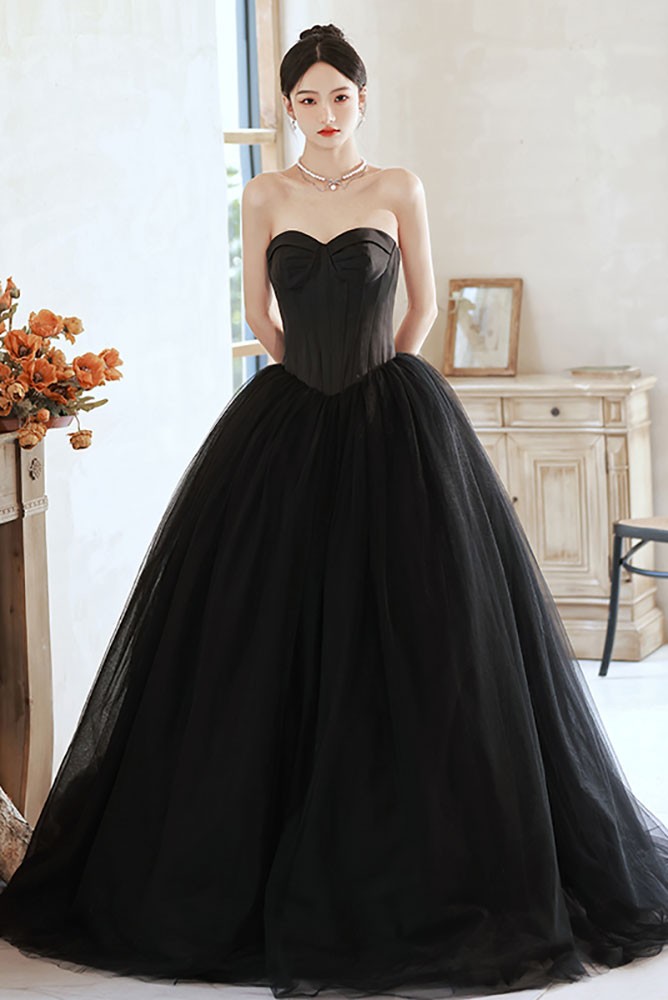 Simple Big Ballgown Gothic Black Tulle Prom Dress #MX18050 - GemGrace.com