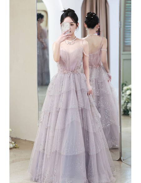 Beautiful Purple Pink Tulle Prom Dress with Bling Sequins