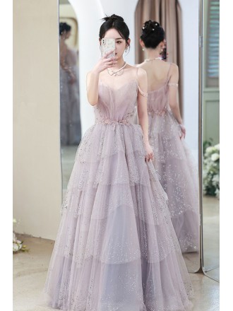 Beautiful Purple Pink Tulle Prom Dress with Bling Sequins