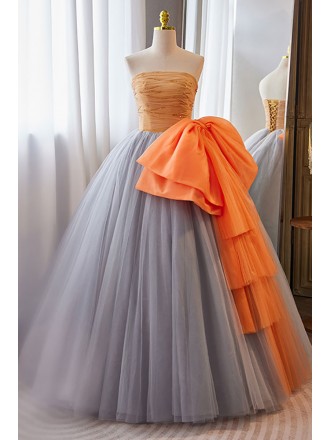 Special Color Blocks Ballgown Tulle Formal Dress with Big Bow