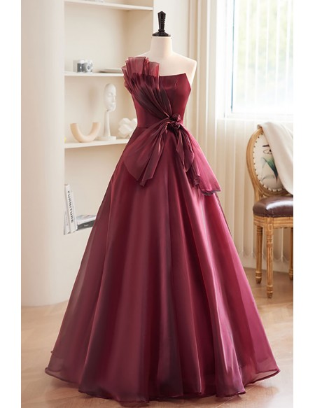 Bow Knot Noble Burgundy Formal Dress Strapless