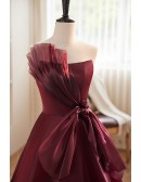 Bow Knot Noble Burgundy Formal Dress Strapless