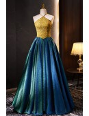 Long Halter Gold And Ombre Color Formal Dress