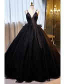 Stunning Formal Long Black Ballgown Prom Dress Vneck with Veil