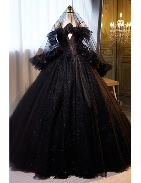 Stunning Formal Long Black Ballgown Prom Dress Vneck with Veil #MX18165 ...