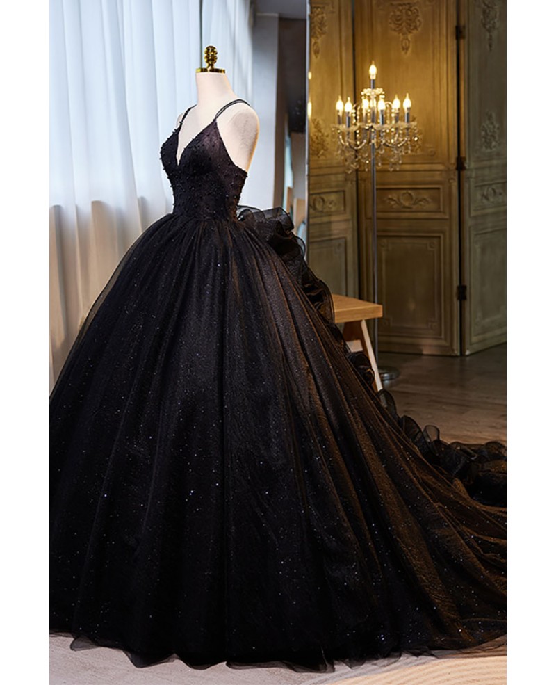 Stunning Formal Long Black Ballgown Prom Dress Vneck with Veil #MX18165 ...
