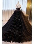 Stunning Formal Long Black Ballgown Prom Dress Vneck with Veil