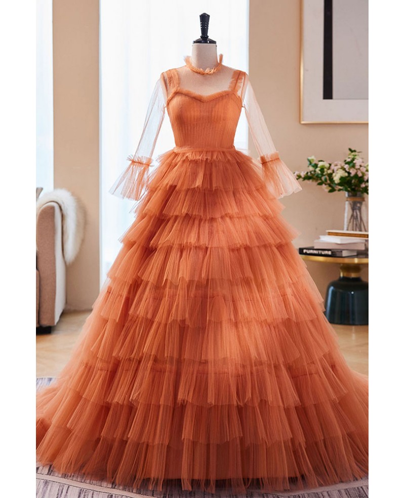 Orange Ruffle Prom Dresses