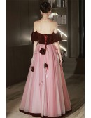 Off Shoulder Pink Tulle Ball Prom Dress with Flowers