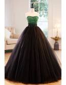 Green And Black Sequined Top Ballgown Prom Dress Strapless