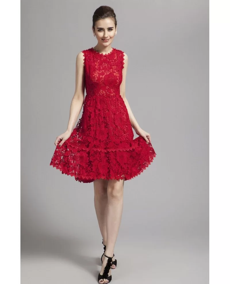 Delicate A-Lline Red Lace Knee-Length Formal Dress #DK108 $101.6 ...