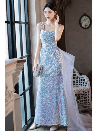 Blue Sparkly Sequined Party Prom Dress Beautiful